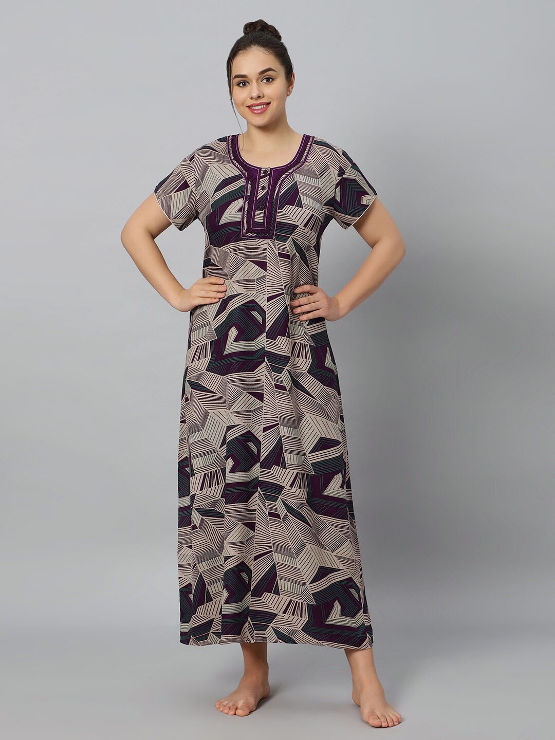 

QUIRA Geometric Printed Maxi Nightdress, Burgundy