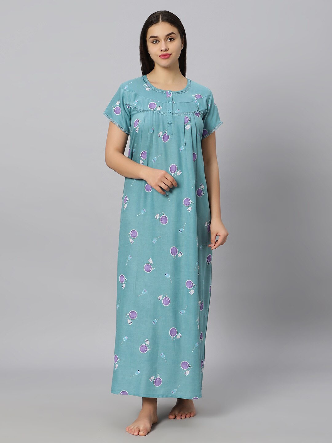 

QUIRA Geometric Printed Maxi Nightdress, Blue