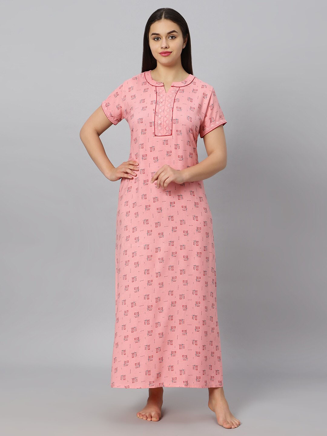 

QUIRA Geometric Printed Maxi Nightdress, Pink