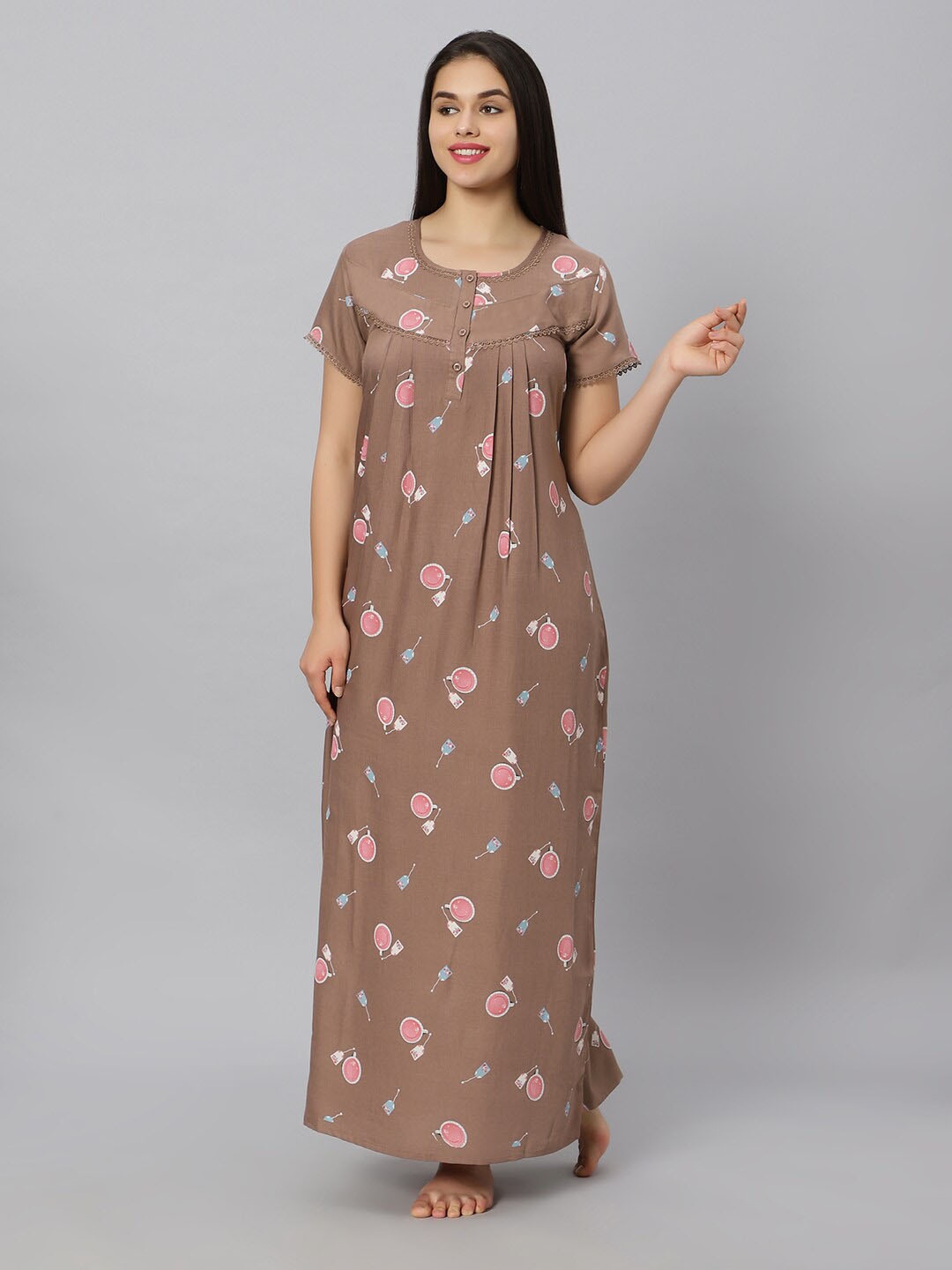 

QUIRA Geometric Printed Maxi Nightdress, Brown