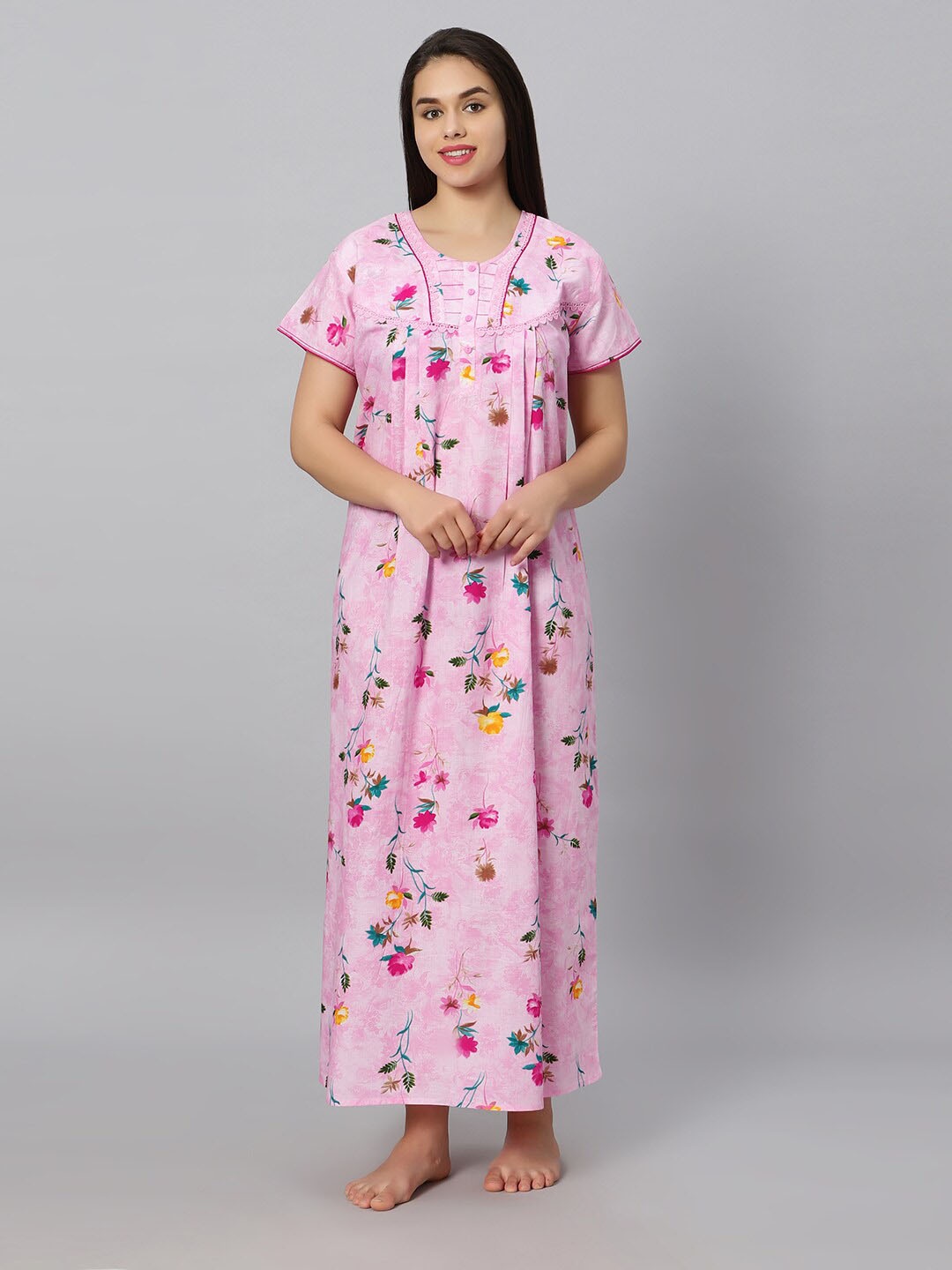 

QUIRA Floral Printed Maxi Nightdress, Pink