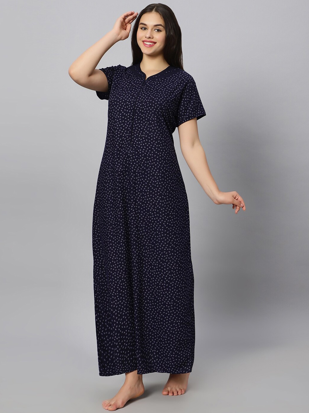 

QUIRA Geometric Printed Maxi Nightdress, Navy blue