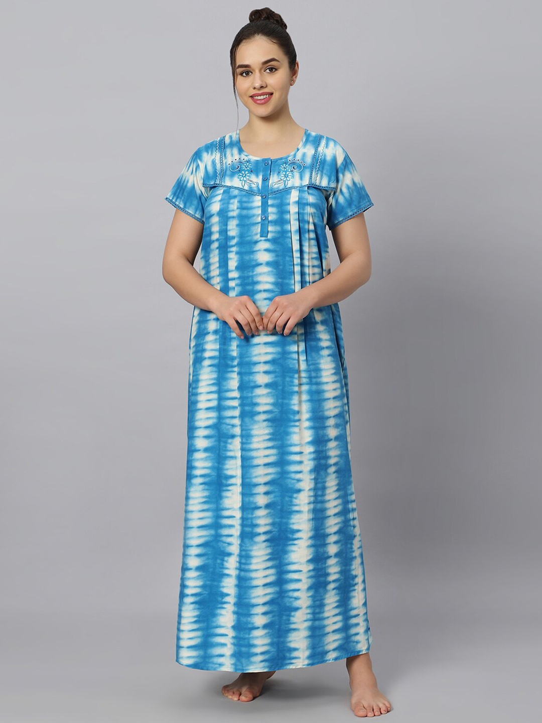 

QUIRA Tie & Dye Maxi Nightdress, Blue