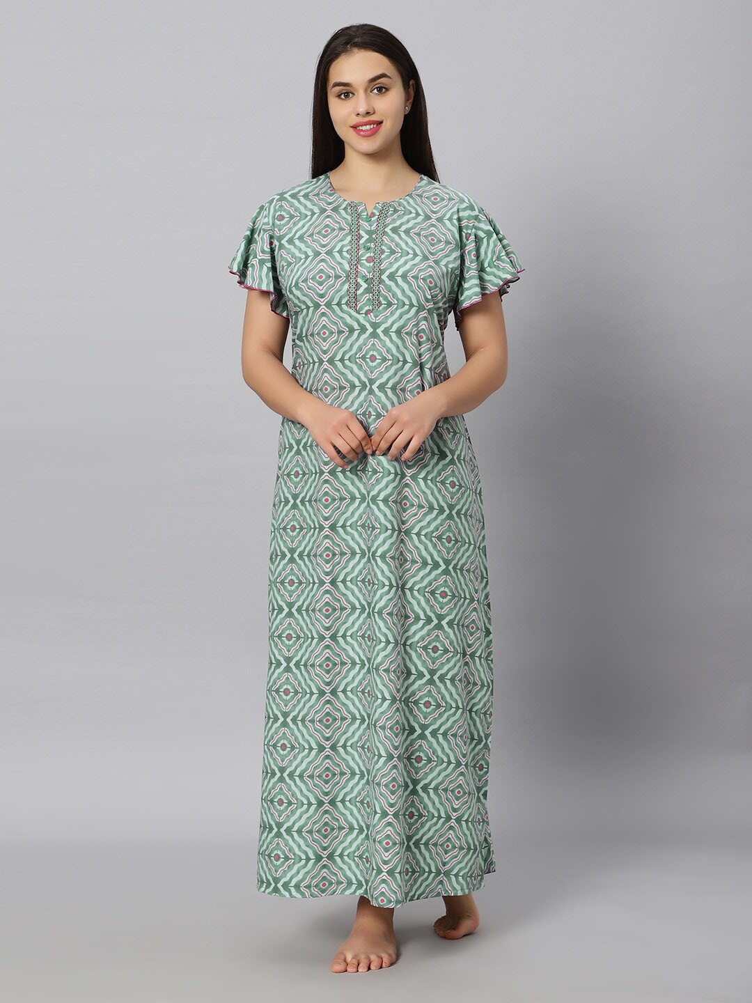 

QUIRA Printed Maxi Nightdress, Green