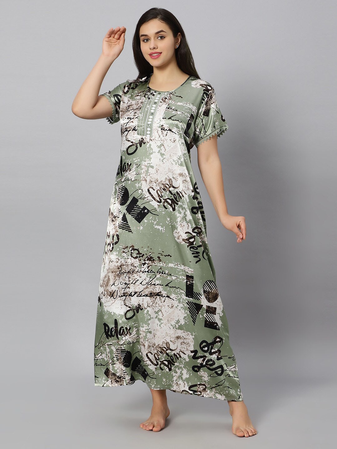 

QUIRA Printed Maxi Nightdress, Green