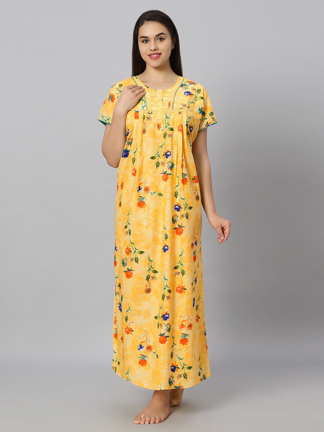 

QUIRA Floral Printed Maxi Nightdress, Yellow