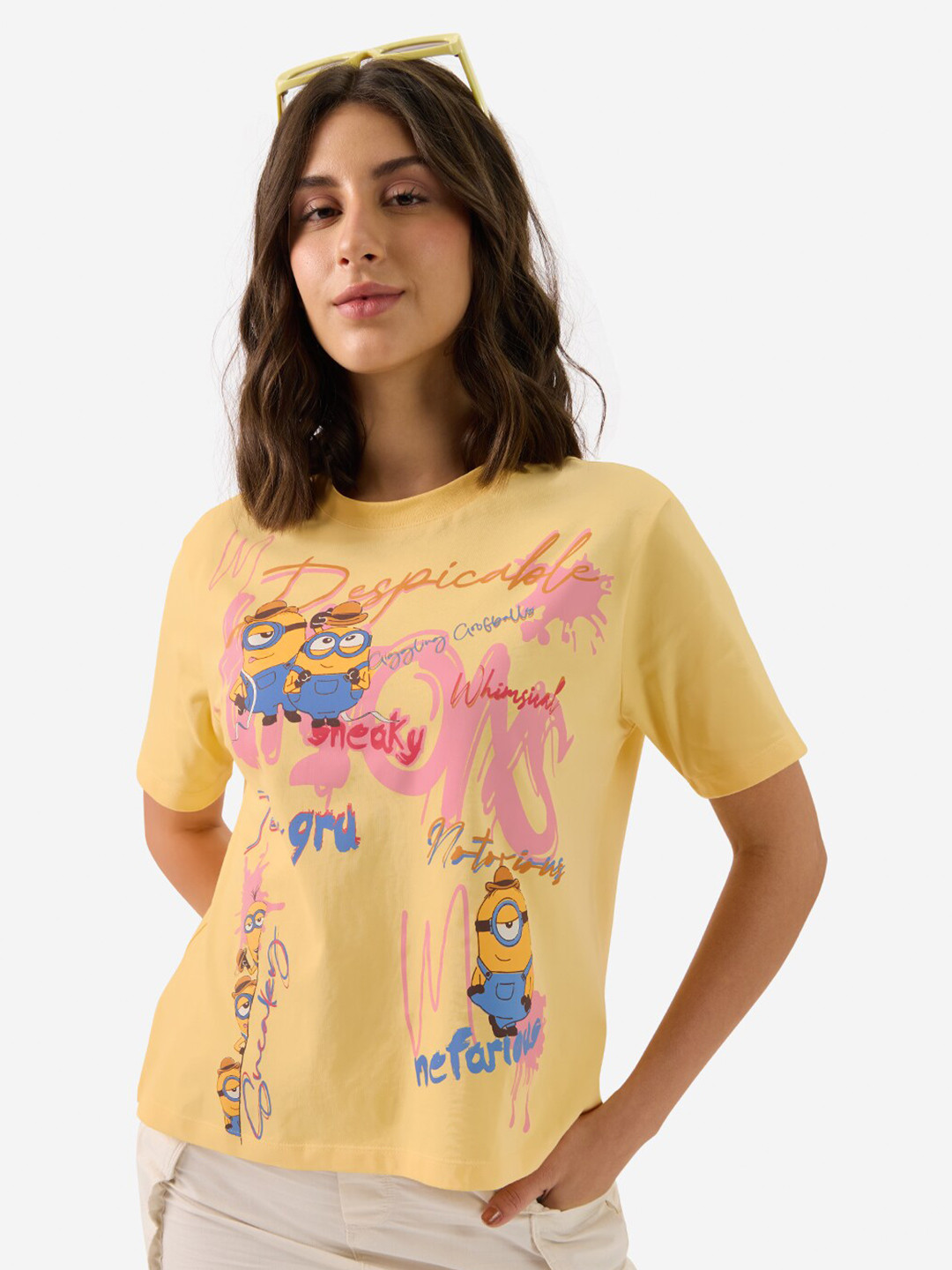 

The Souled Store Yellow Typography Minions Printed Cotton T-shirt