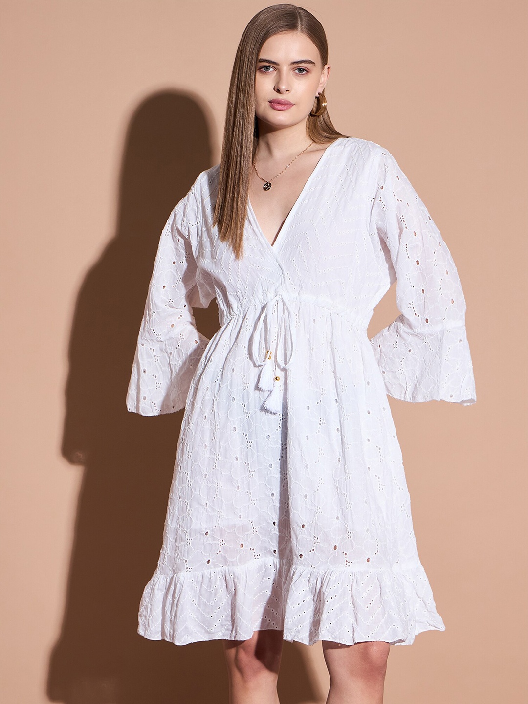 

DressBerry Schiffli Cotton Fit & Flare Dress, White