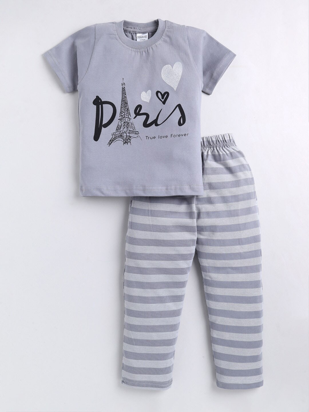 

DENIKID Girls Printed Pure Cotton T-shirt With Trousers, Grey