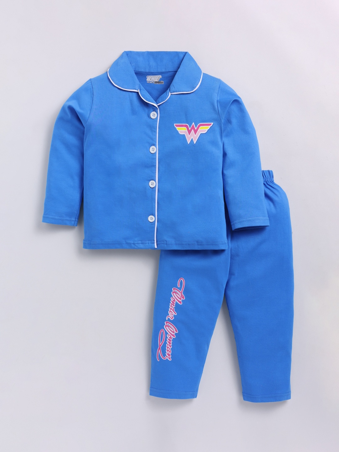 

DENIKID Girls Typography Printed Pure Cotton Shirt With Pyjamas, Blue