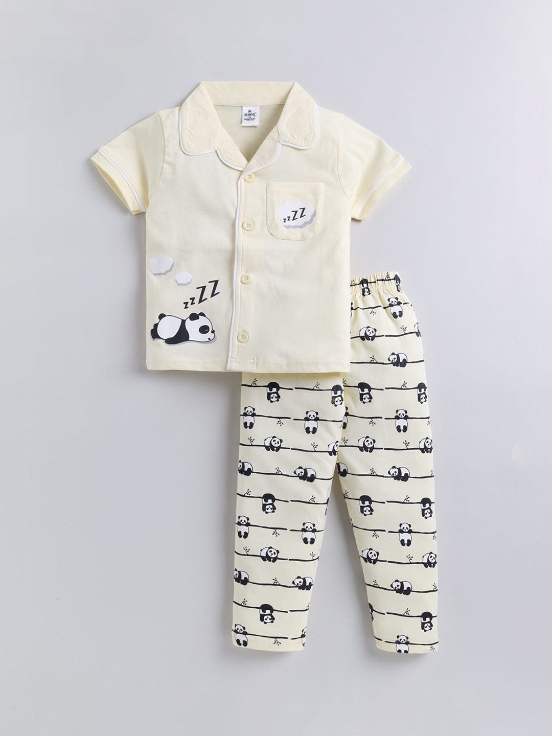 

DENIKID Boys Graphic Printed Pure Cotton Shirt With Pyjamas, Yellow
