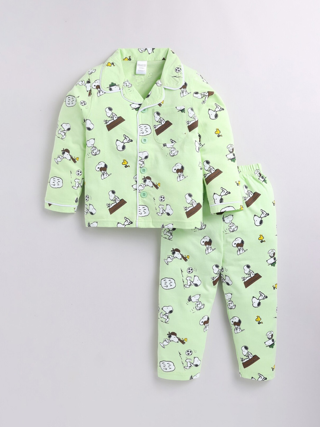 

DENIKID Boys Graphic Printed Pure Cotton Shirt With Pyjamas, Green
