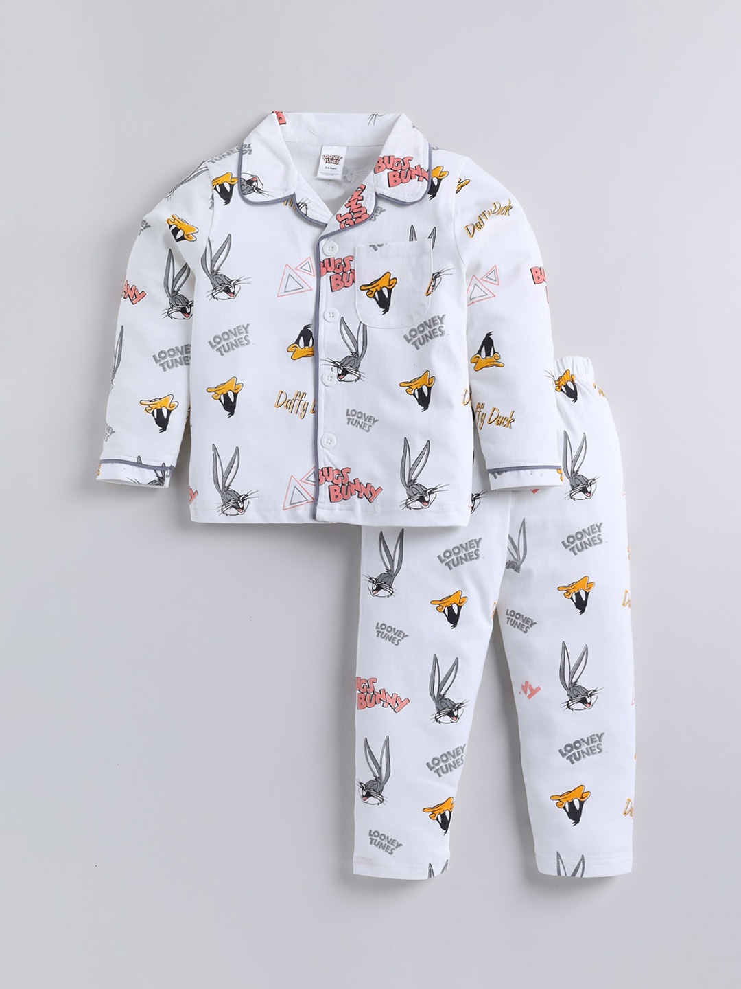 

DENIKID Kids Graphic Printed Pure Cotton Shirt With Pyjamas, White