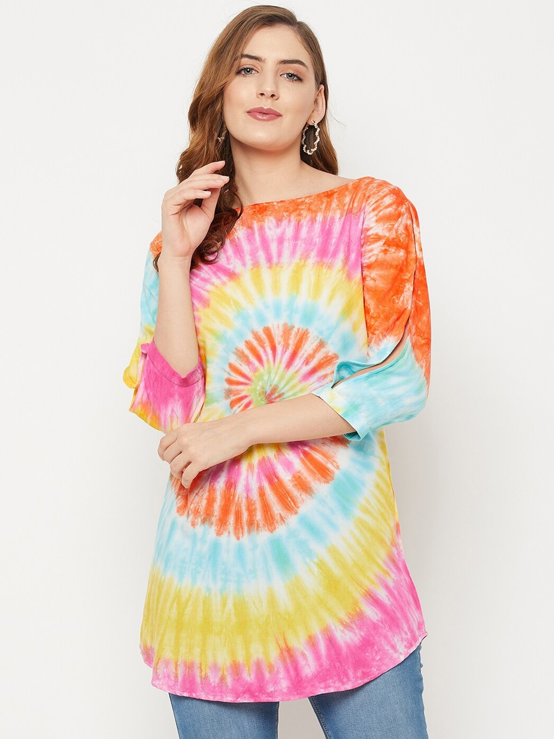 

Ruhaans Tie & Dye Boat Neck Tunic, Orange