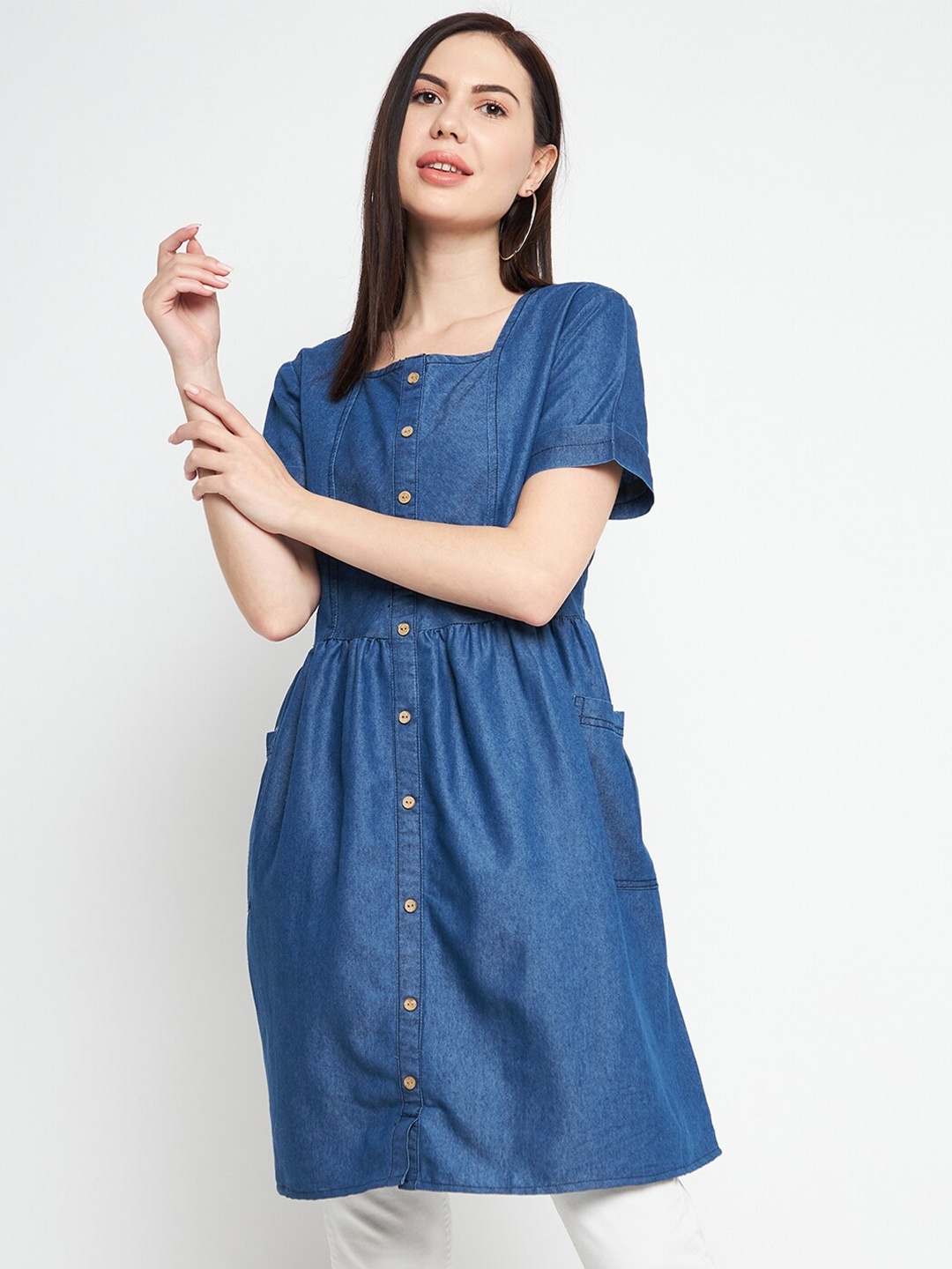 

Ruhaans Square Neck Cotton Tunic, Blue