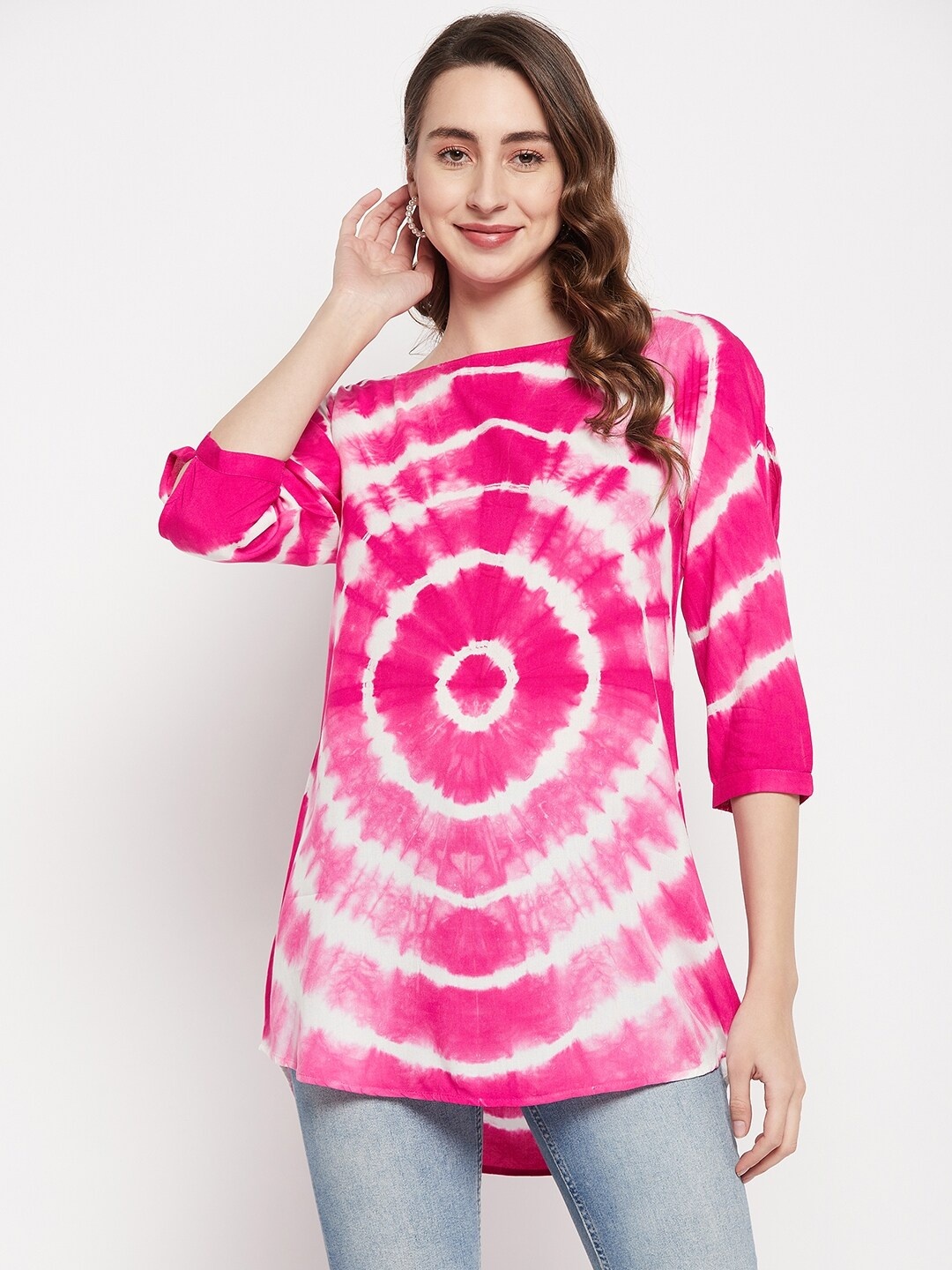 

Ruhaans Tie & Dye Boat Neck Tunic, Pink