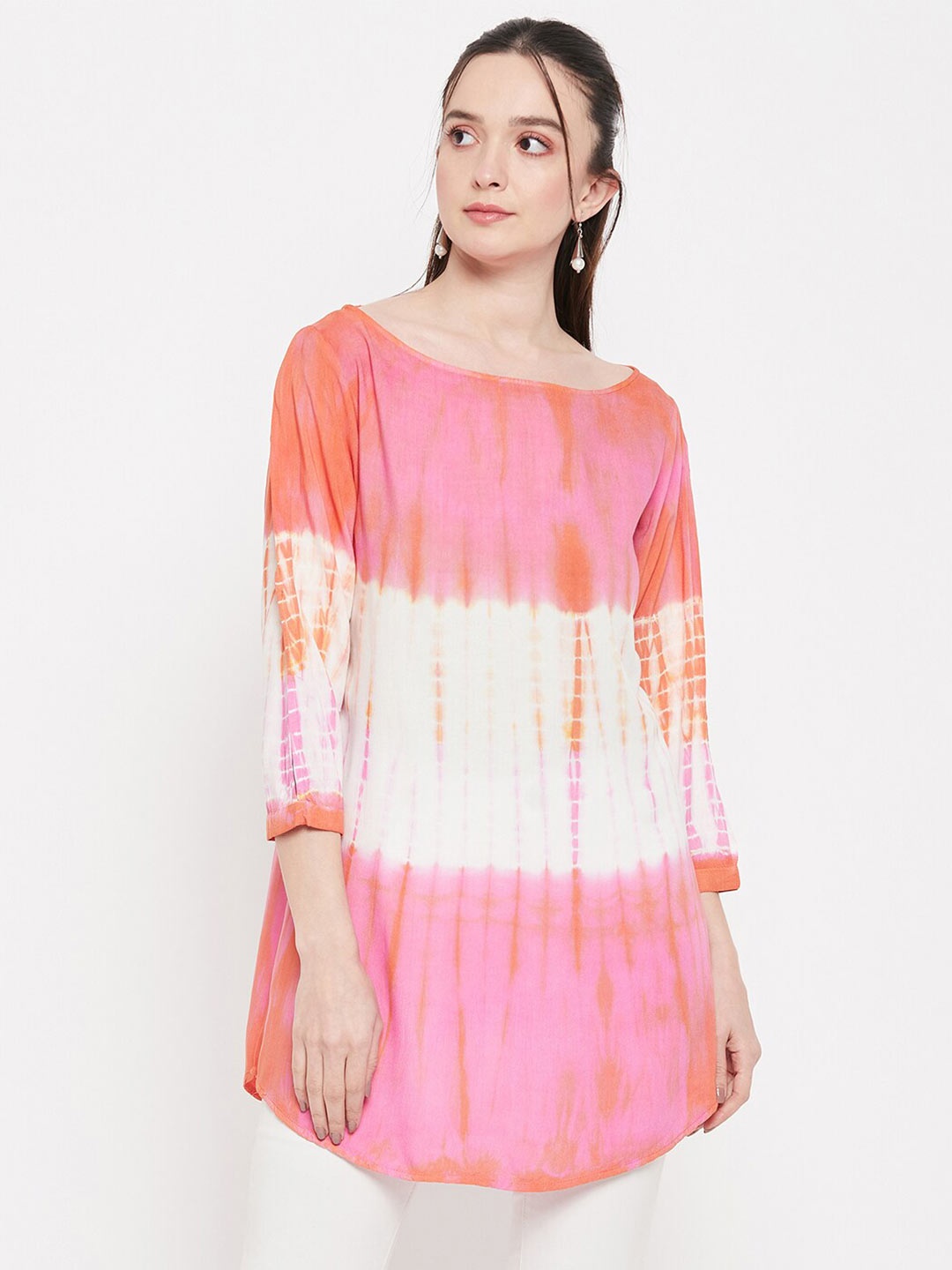 

Ruhaans Tie & Dye Boat Neck Tunic, Pink