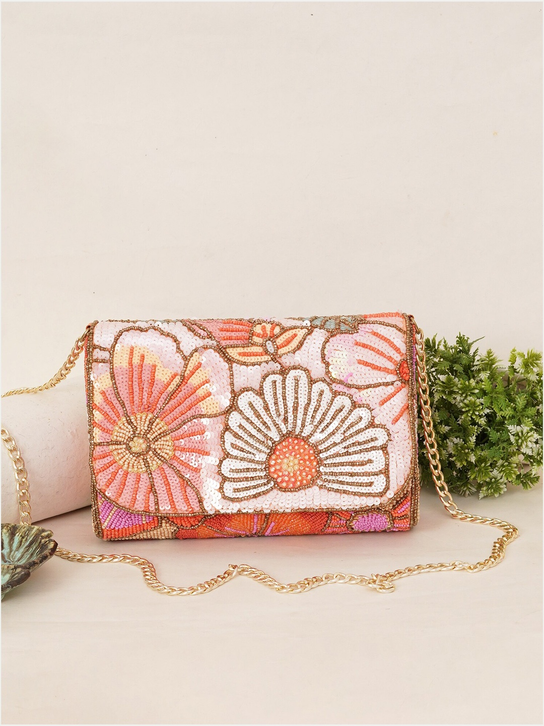 FABBHUE Embellished Box Clutch, Pink