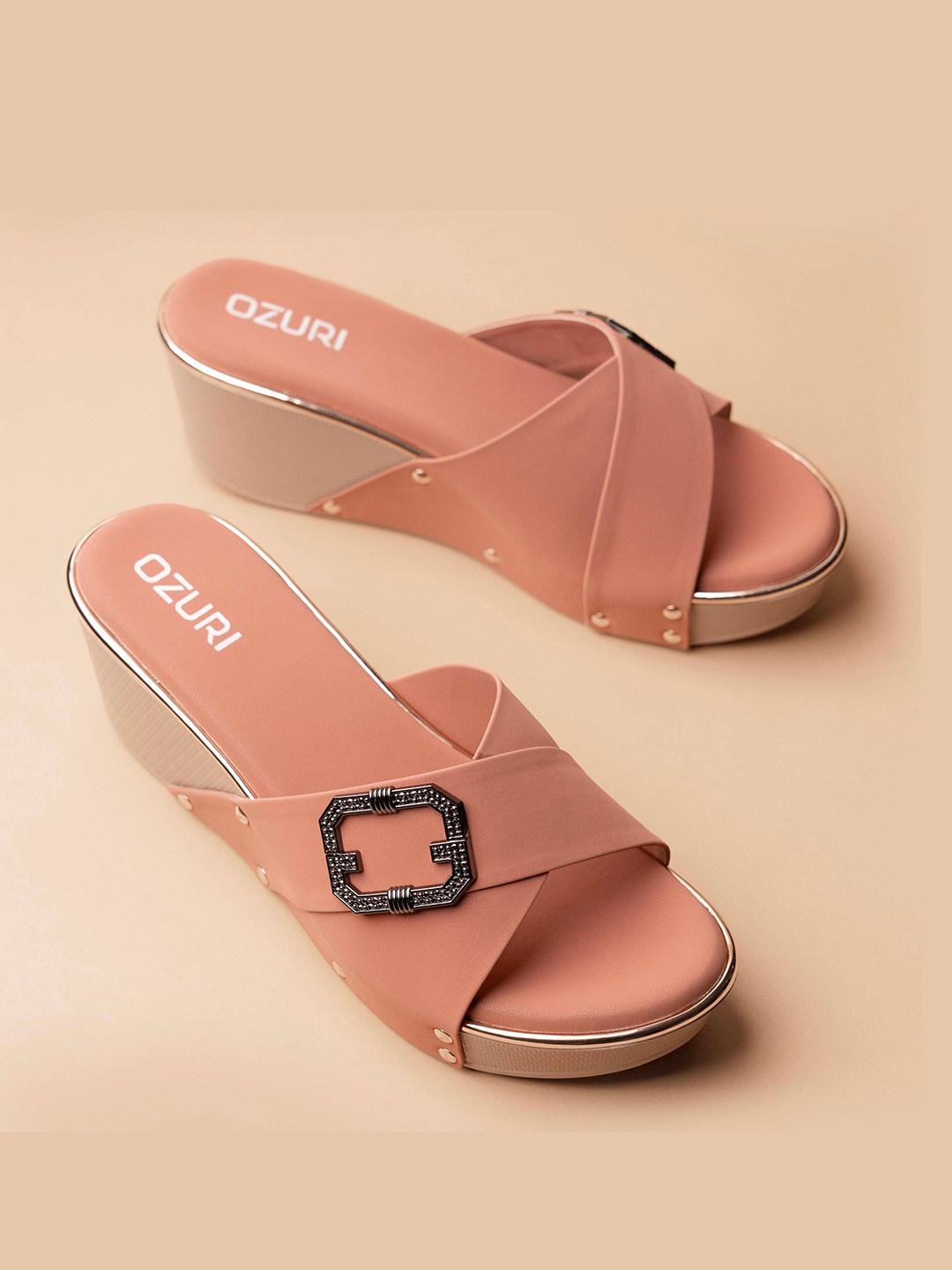 

Ozuri Open Toe Mesh Wedge Heels, Peach