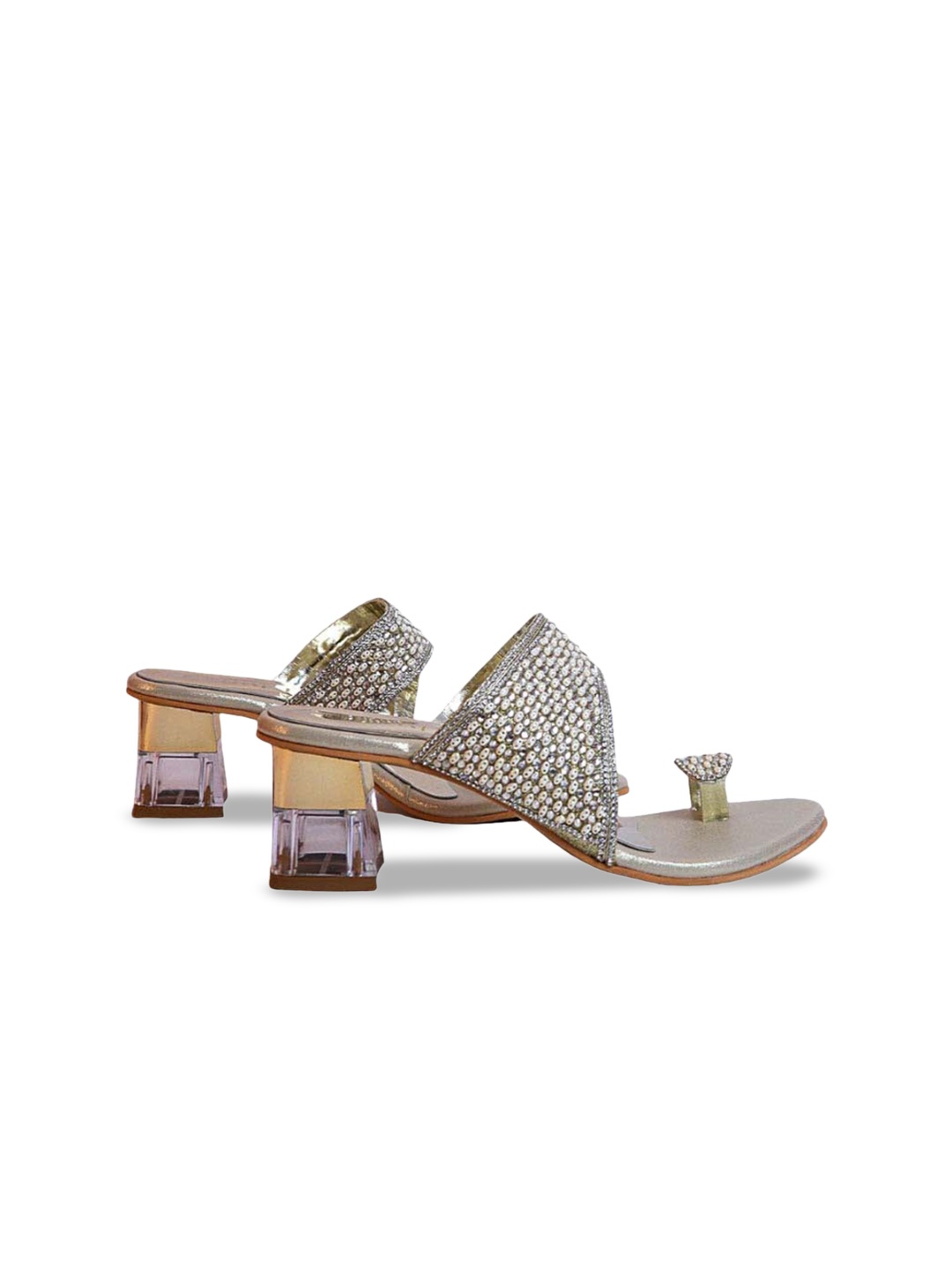 

Ozuri Embellished One Toe Block Heels, Gold