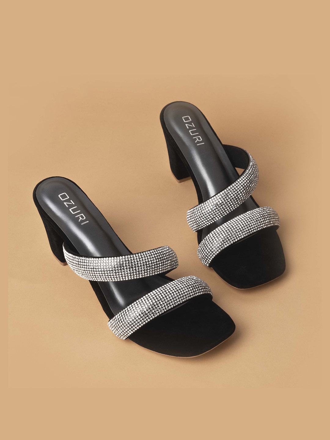 

Ozuri Embellished Open Toe Block Heels, Black