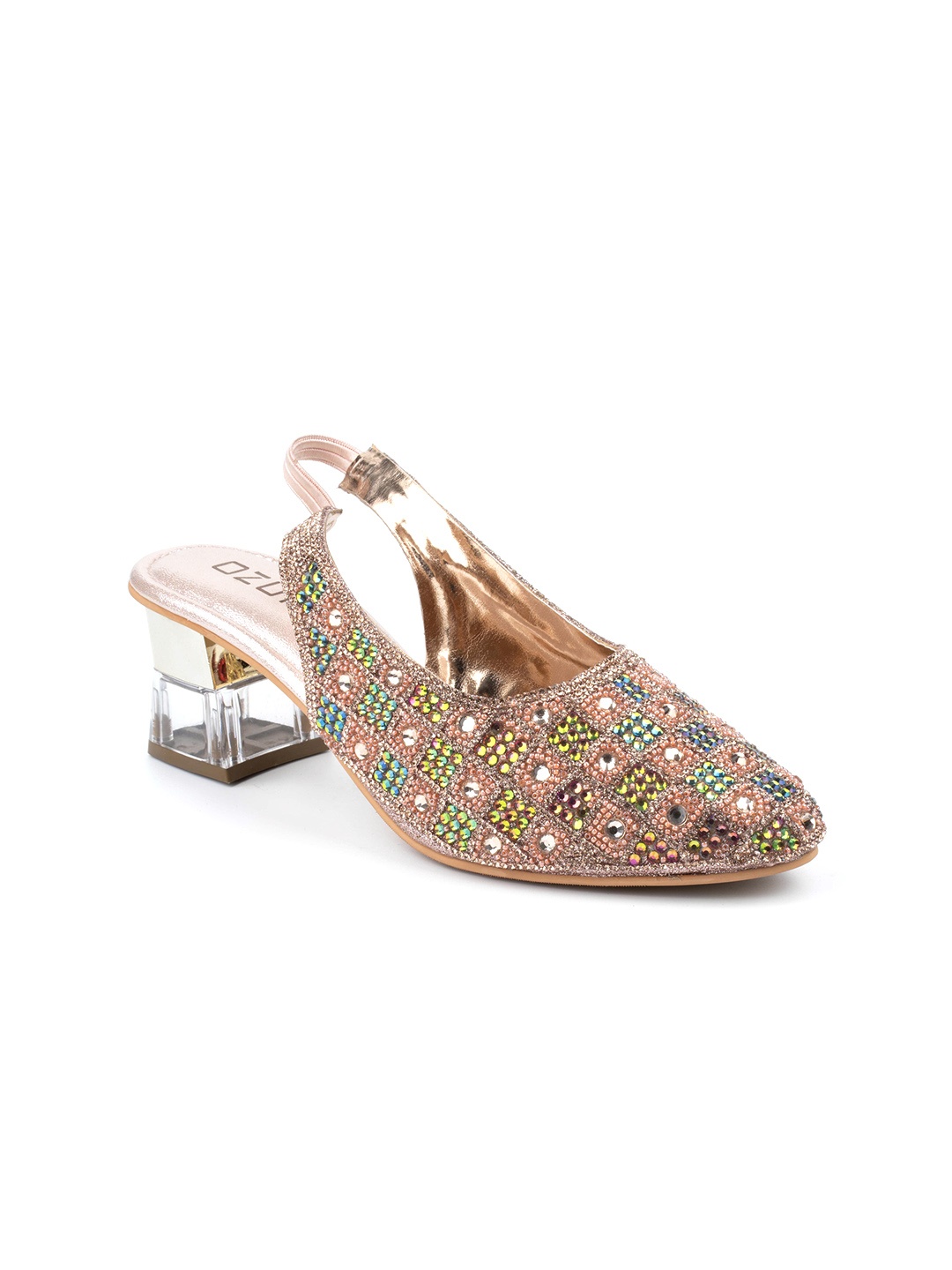 

Ozuri Embellished Pointed Toe Block Heeled Pumps, Rose gold