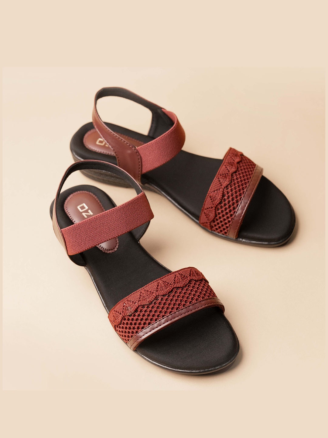 

Ozuri Textured Open Toe Mesh Wedge Heels, Maroon