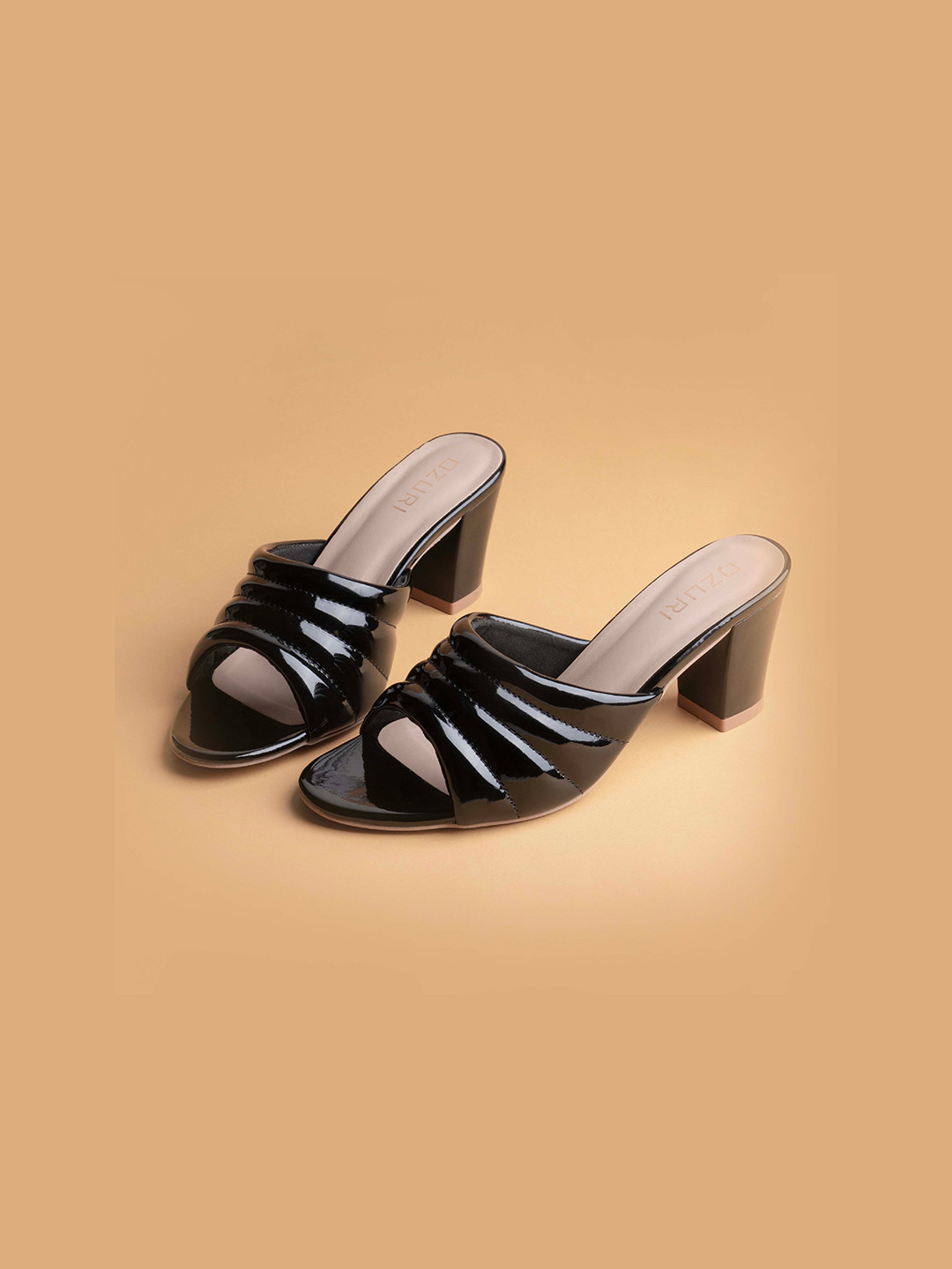 

Ozuri Textured Open Toe Block Heels, Black