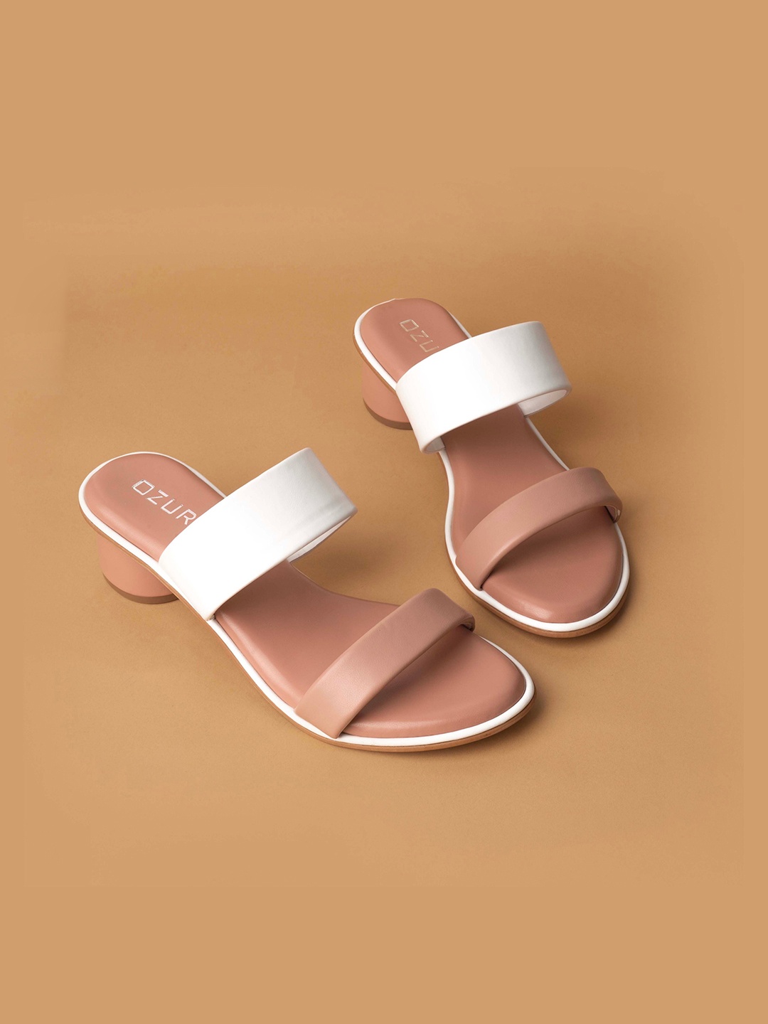 

Ozuri Colourblocked Open Toe Block Heels, Peach