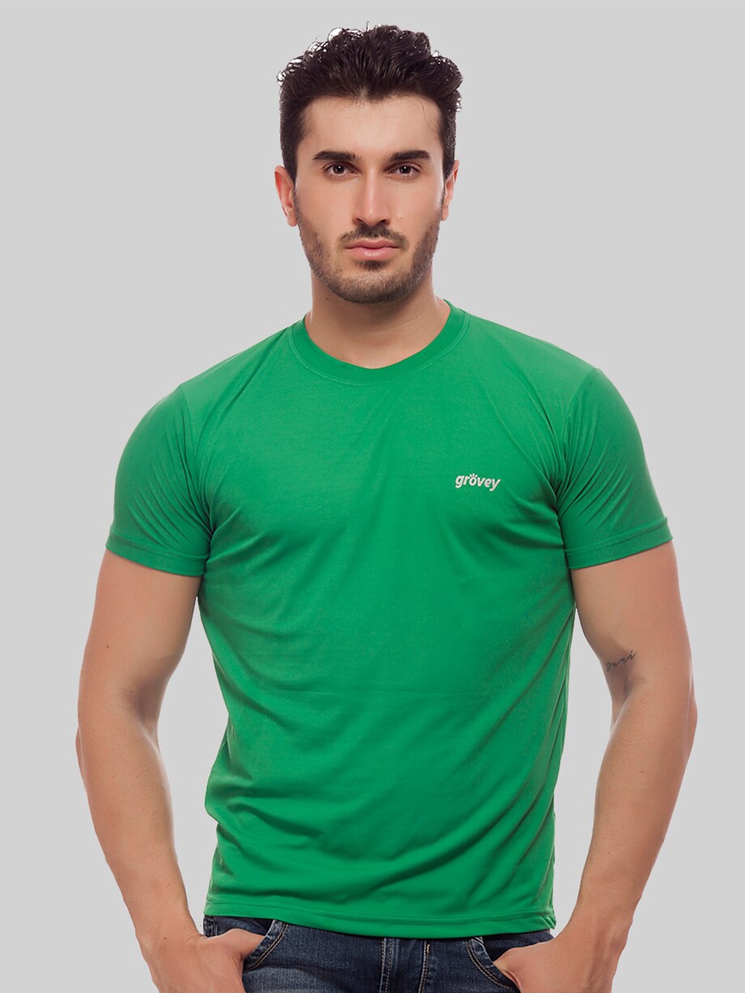 

Greylongg Round Neck Short Sleeves Casual T-shirt, Green