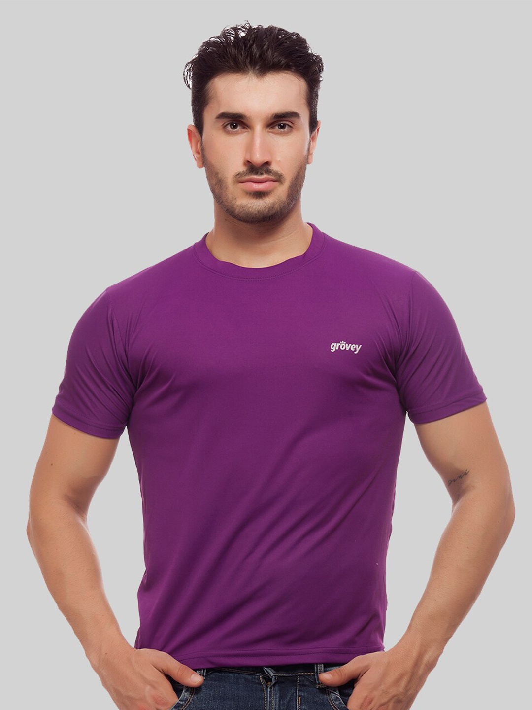 

Greylongg Round Neck Short Sleeves Casual T-shirt, Purple
