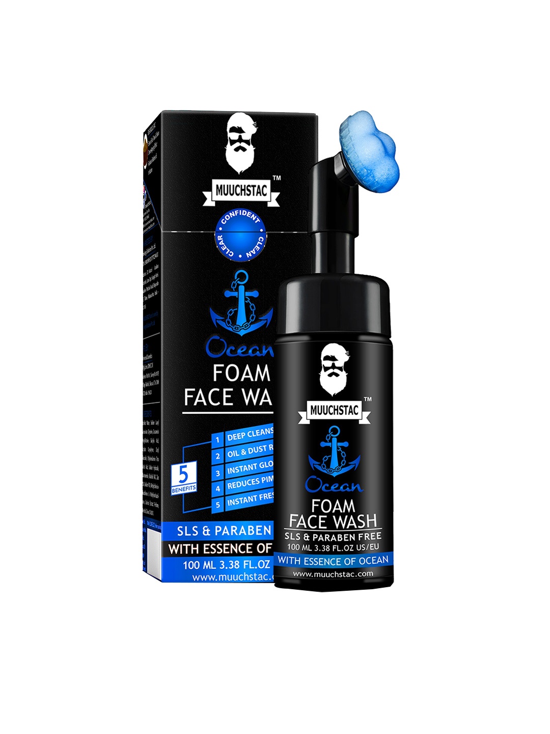 

MUUCHSTAC Ocean Foam Face Wash with Inbuilt Brush - 100 ml, Blue