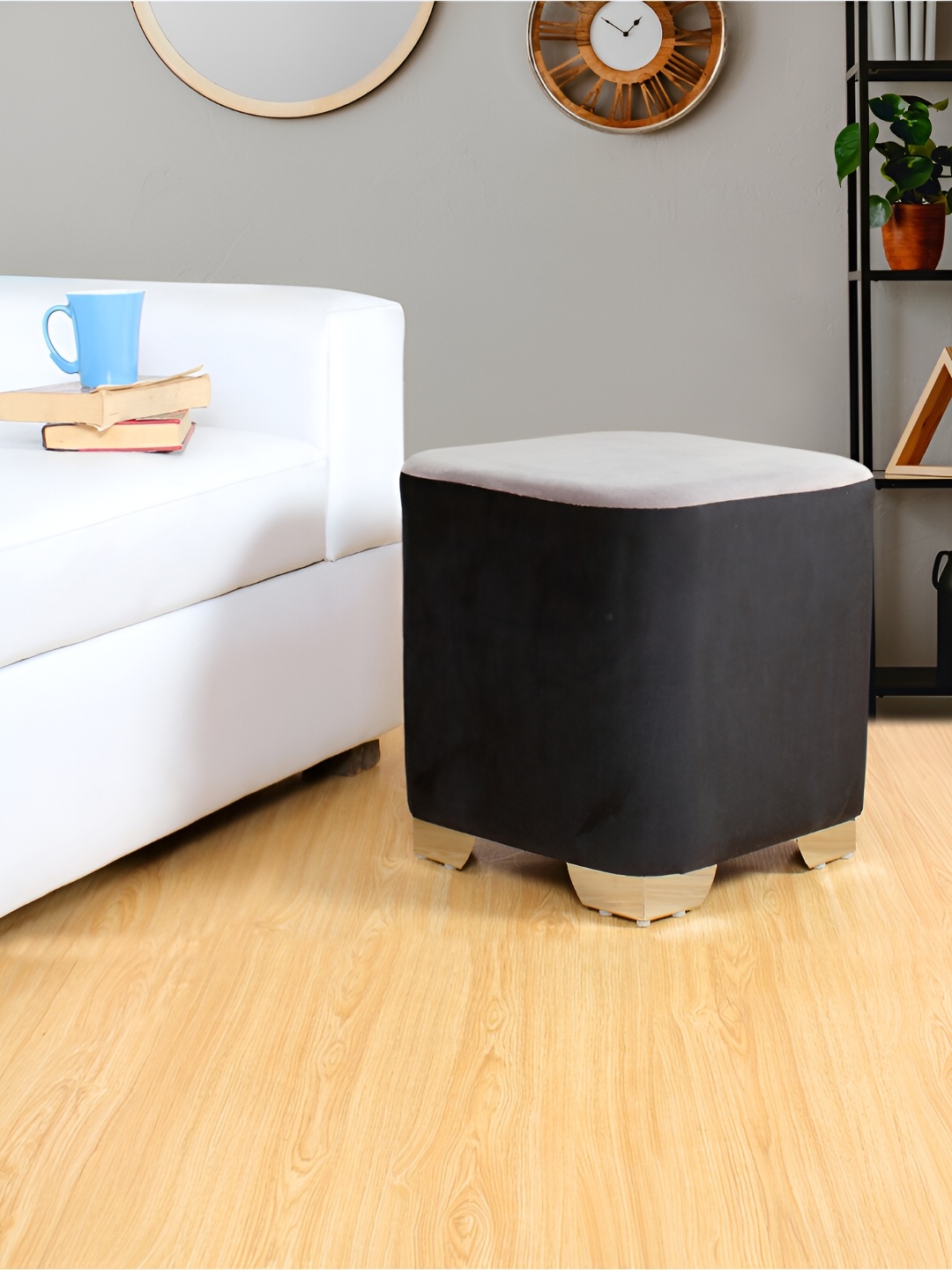 

Shadowkart Black Wooden Pouffes Sitting Mudda Ottomans