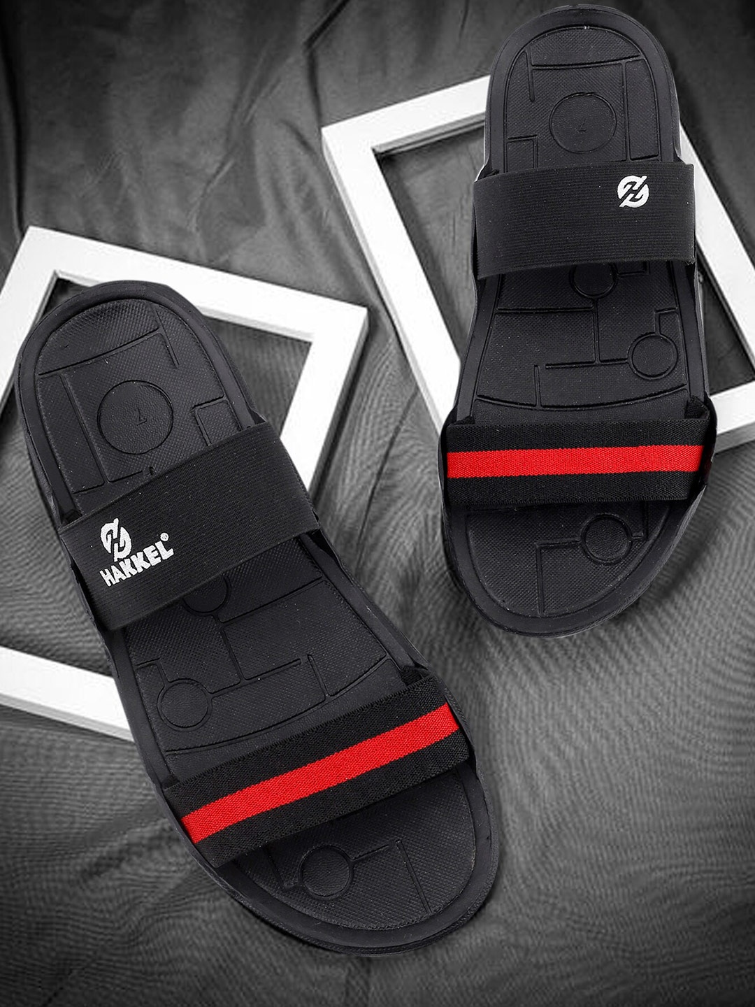 

HAKKEL Men Rubber Sliders, Black