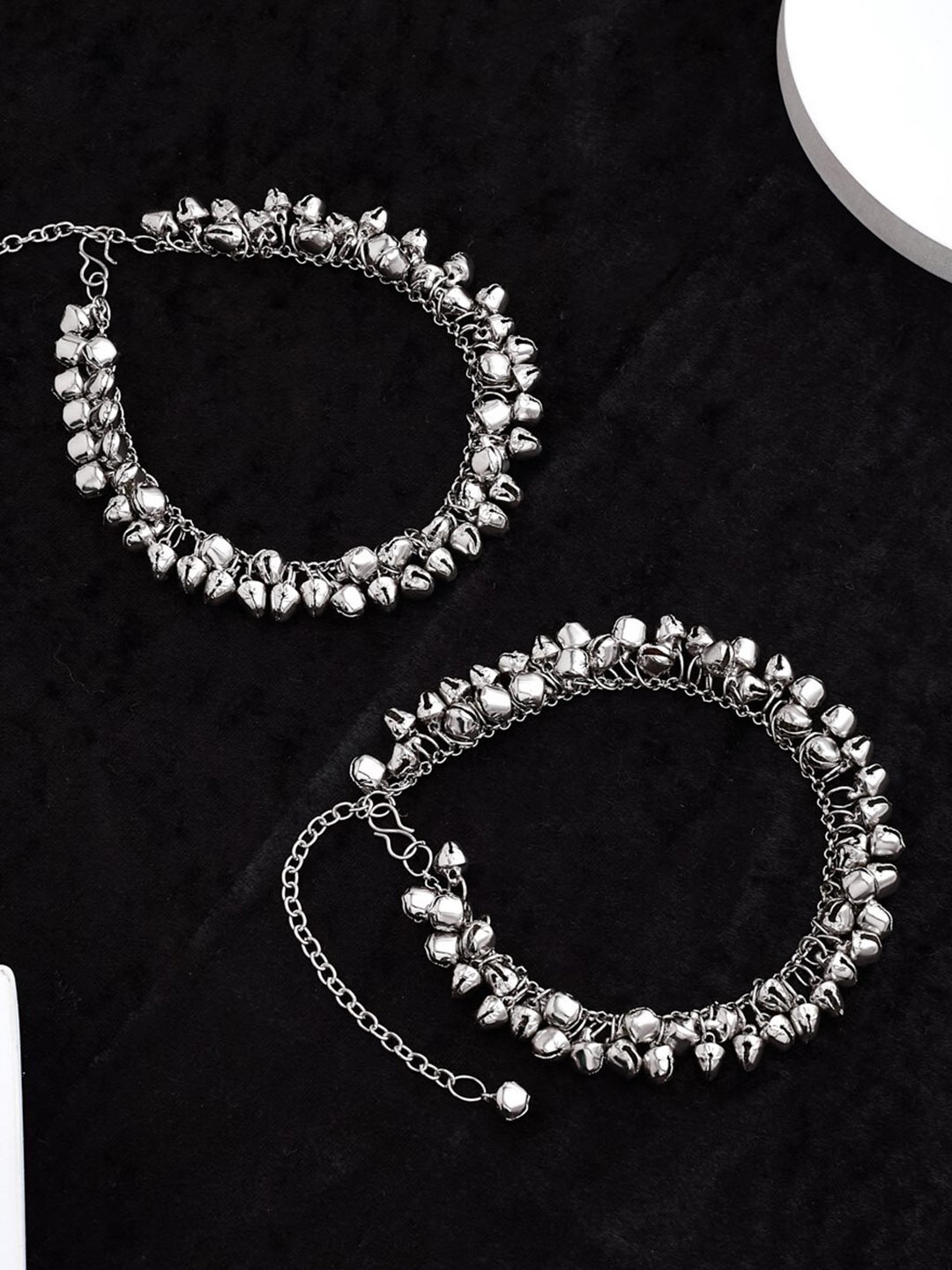 

ATIBELLE Set of 2 German Silver-Plated Ghunghroo Stone Studded & Beaded Anklets