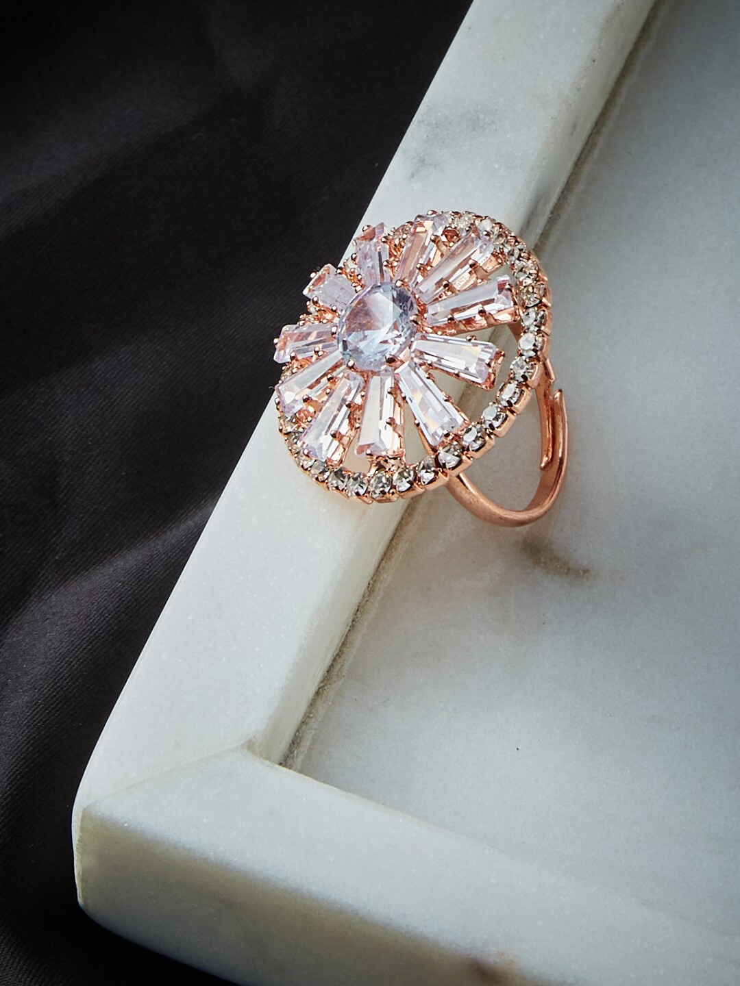 

ATIBELLE Rose Gold-Plated Stone-Studded Adjustable Finger Ring