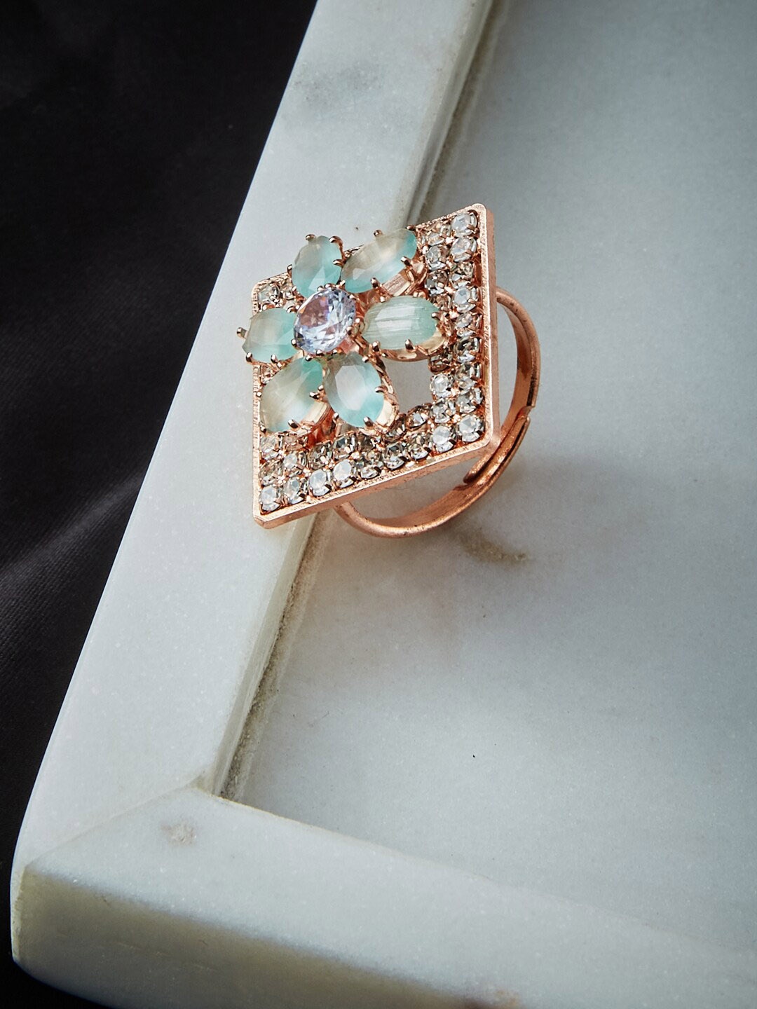 

ATIBELLE Rose Gold-Plated Stone-Studded Adjustable Finger Ring