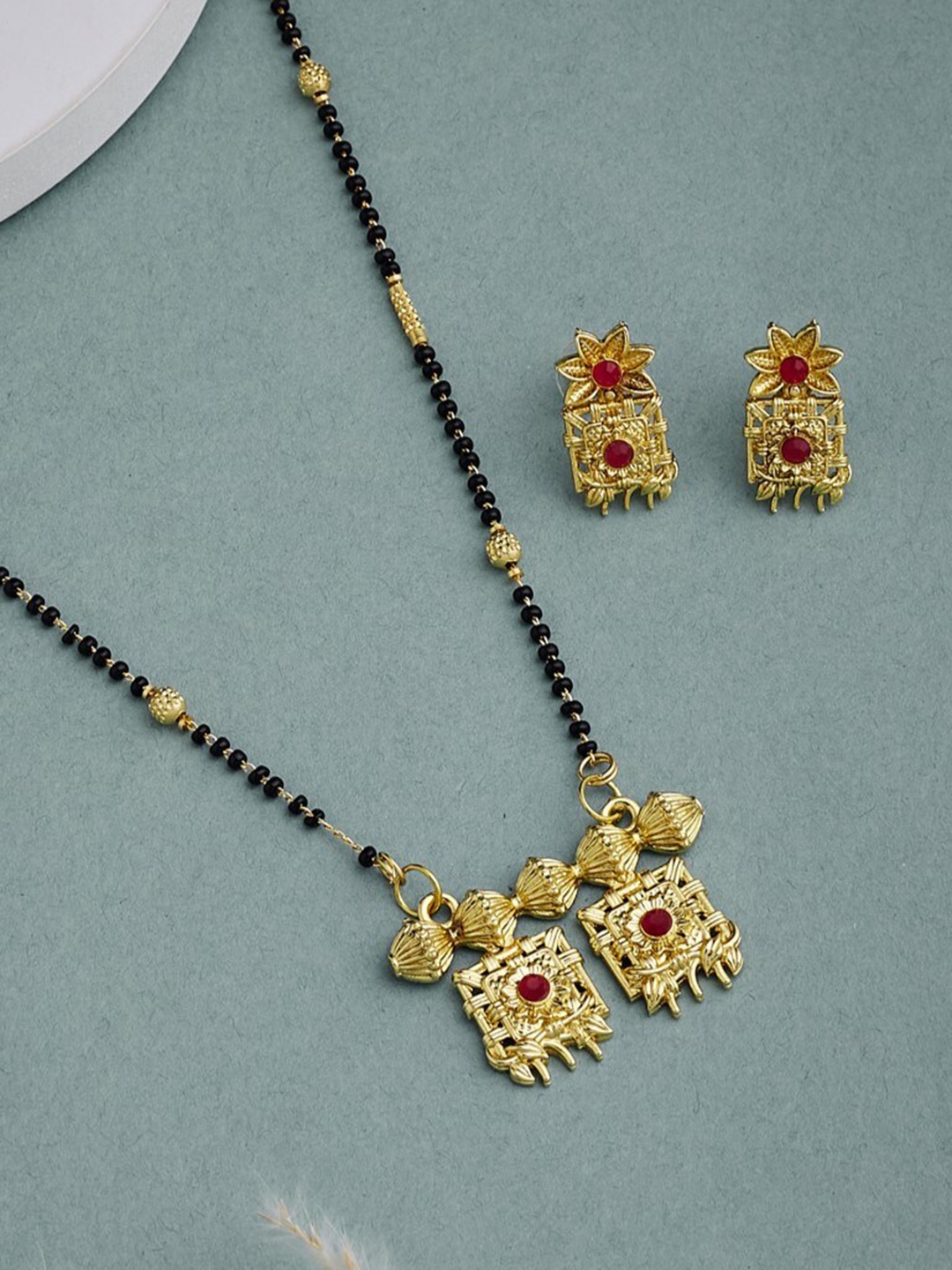 

ATIBELLE Gold-Plated Studded and Beaded Mangalsutra
