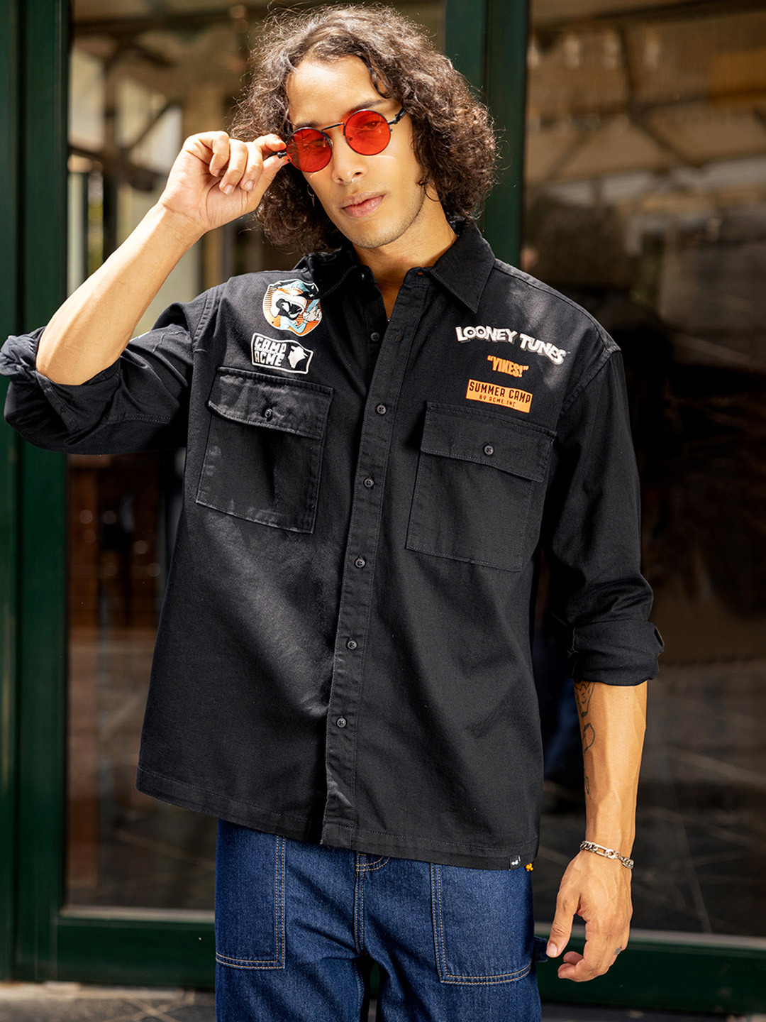 

Bewakoof Black Looney Tunes Printed Oversized Pure Cotton Shacket