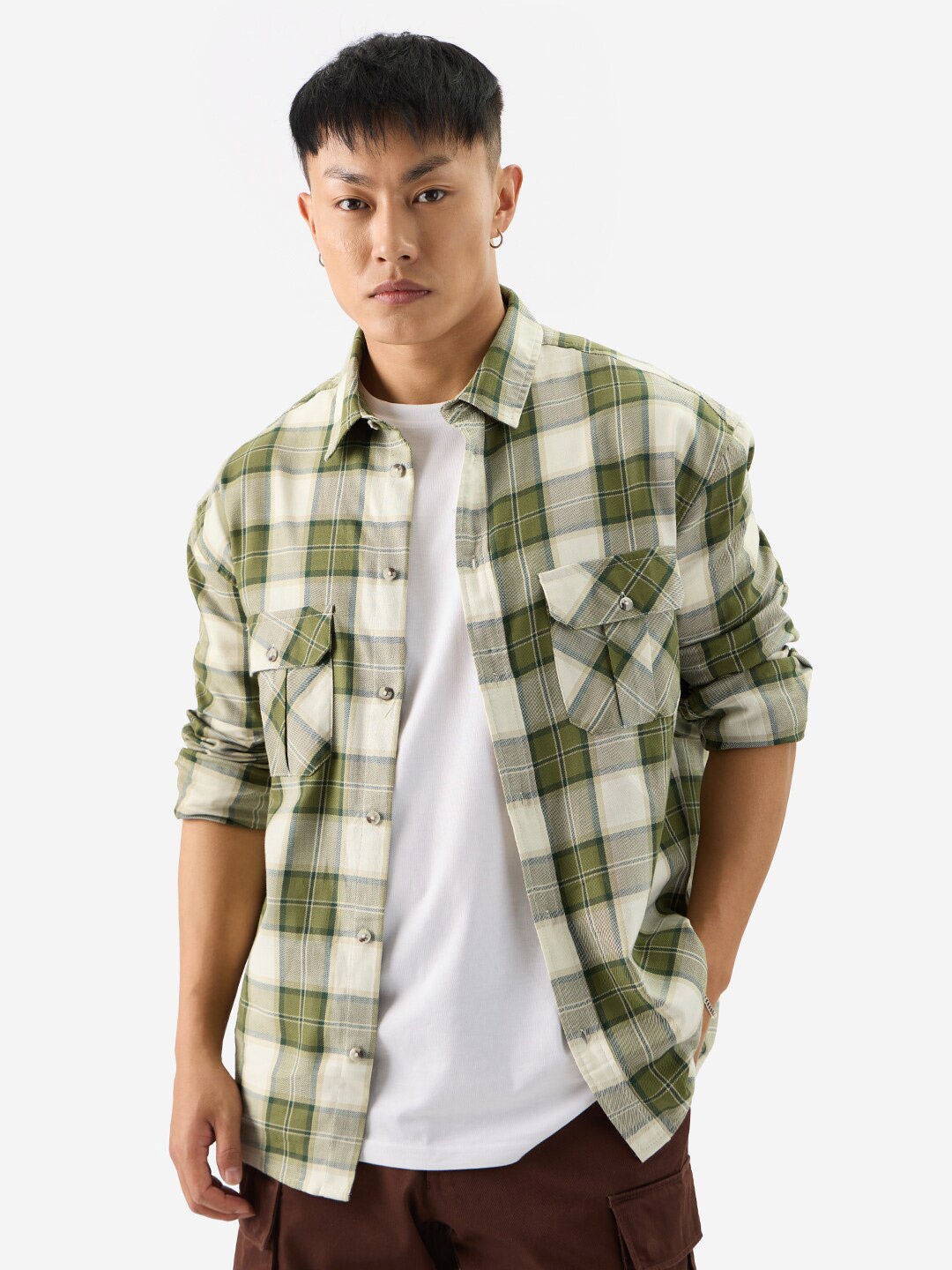 

The Souled Store Men Checked Pure Cotton Casual Shacket, Green