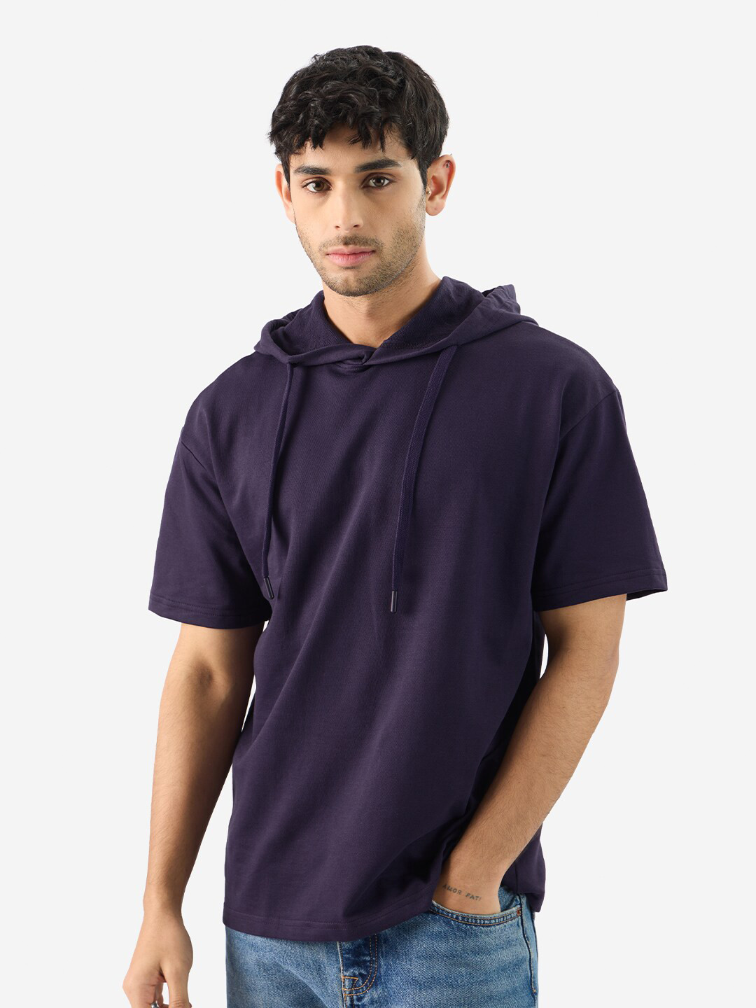 

The Souled Store Purple Hooded Oversized Cotton T-shirt