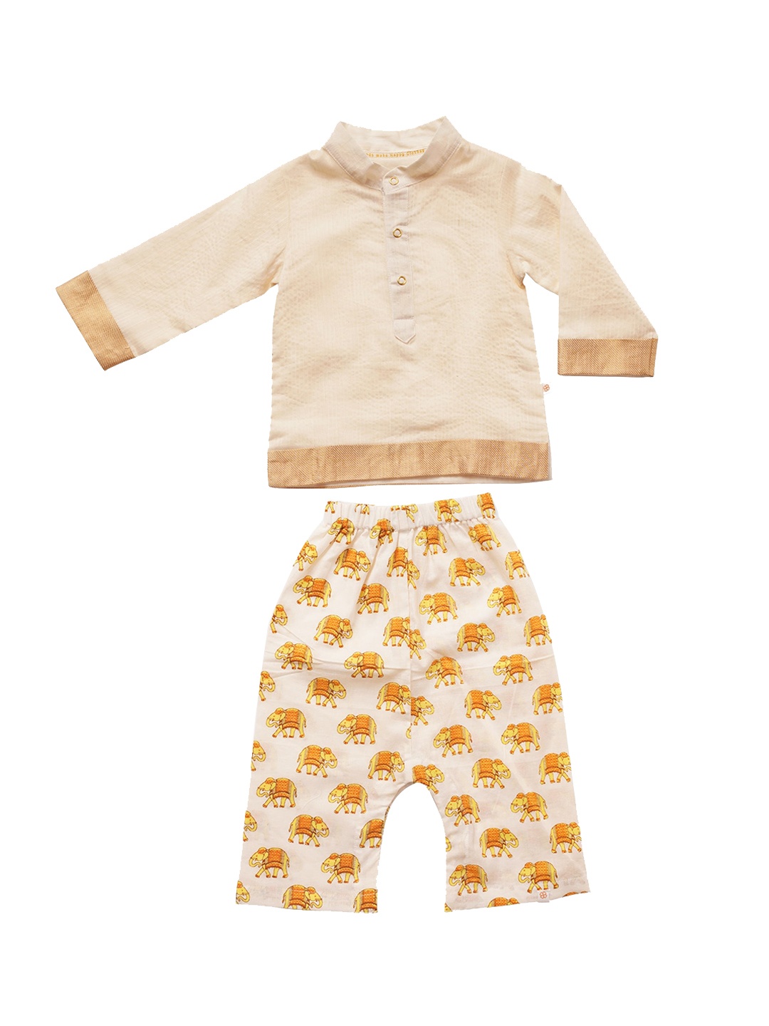 

GREENDIGO Kids Band Collar Regular Pure Cotton Kurta With Pyjamas, Off white