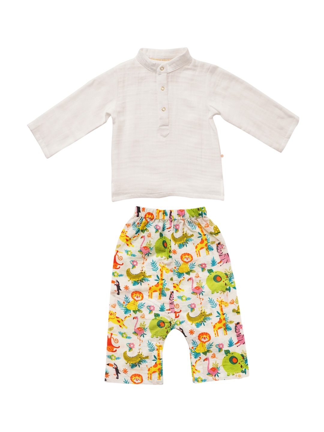 

GREENDIGO Kids Band Collar Regular Pure Cotton Kurta With Pyjamas, Cream