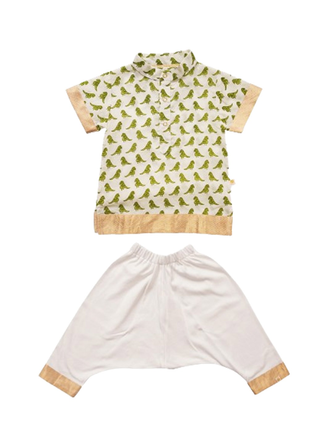 

GREENDIGO Kids Quirky Printed Band Collar Regular Pure Cotton Kurta With Pyjamas, White