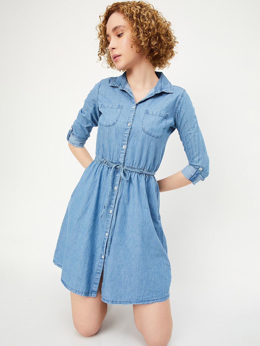 

max Shirt Cotton Dress, Blue