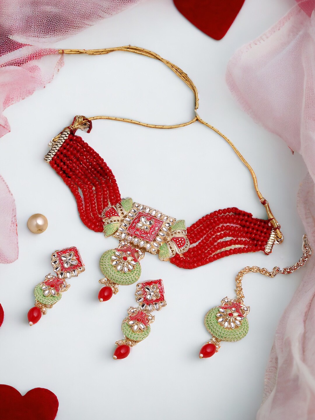

ASMITTA JEWELLERY Gold-Plated Kundan-Studded & Beaded Jewellery Set