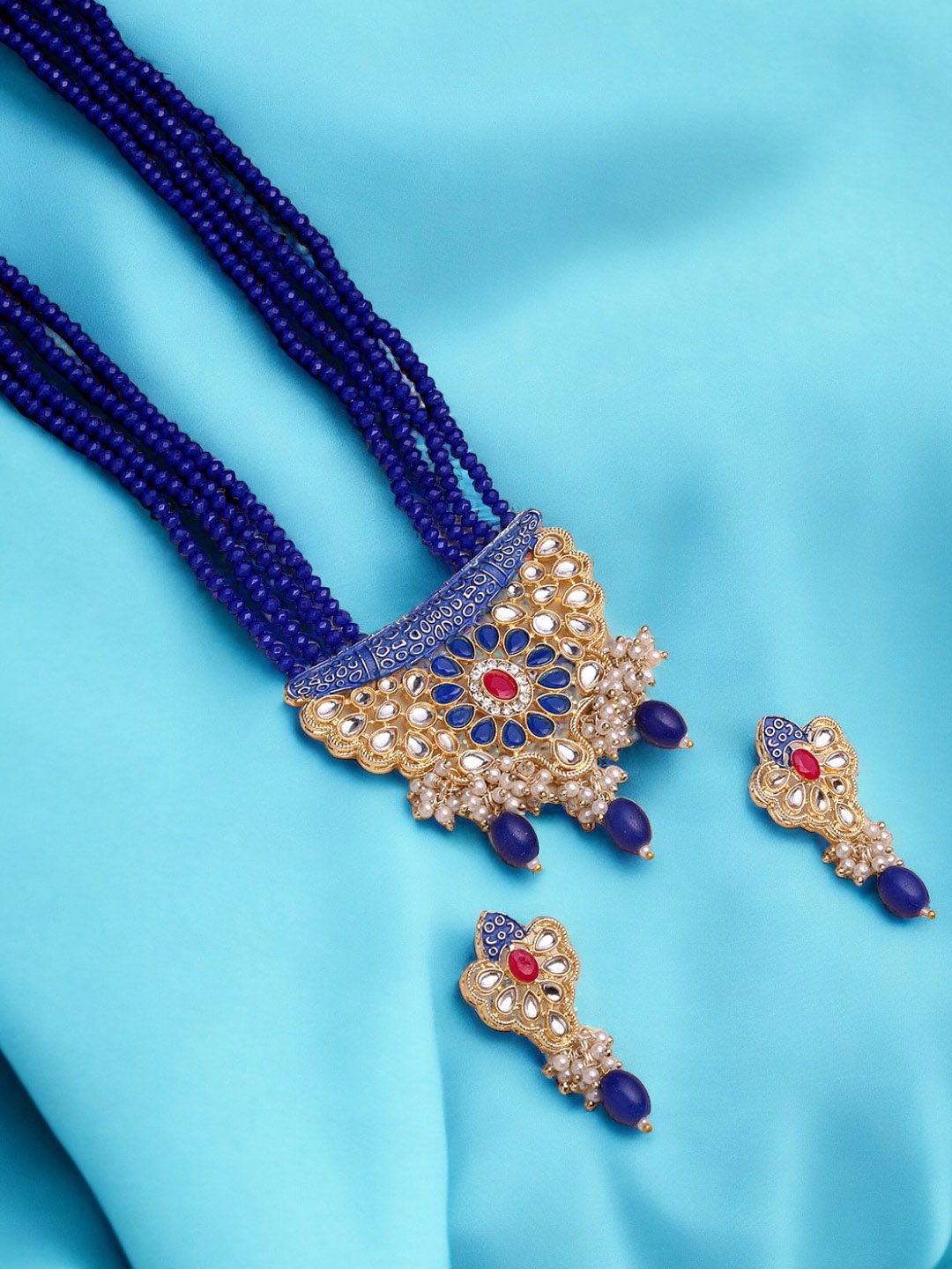 

ASMITTA JEWELLERY Gold Plated Stones Studded & Beaded Jewellery Set