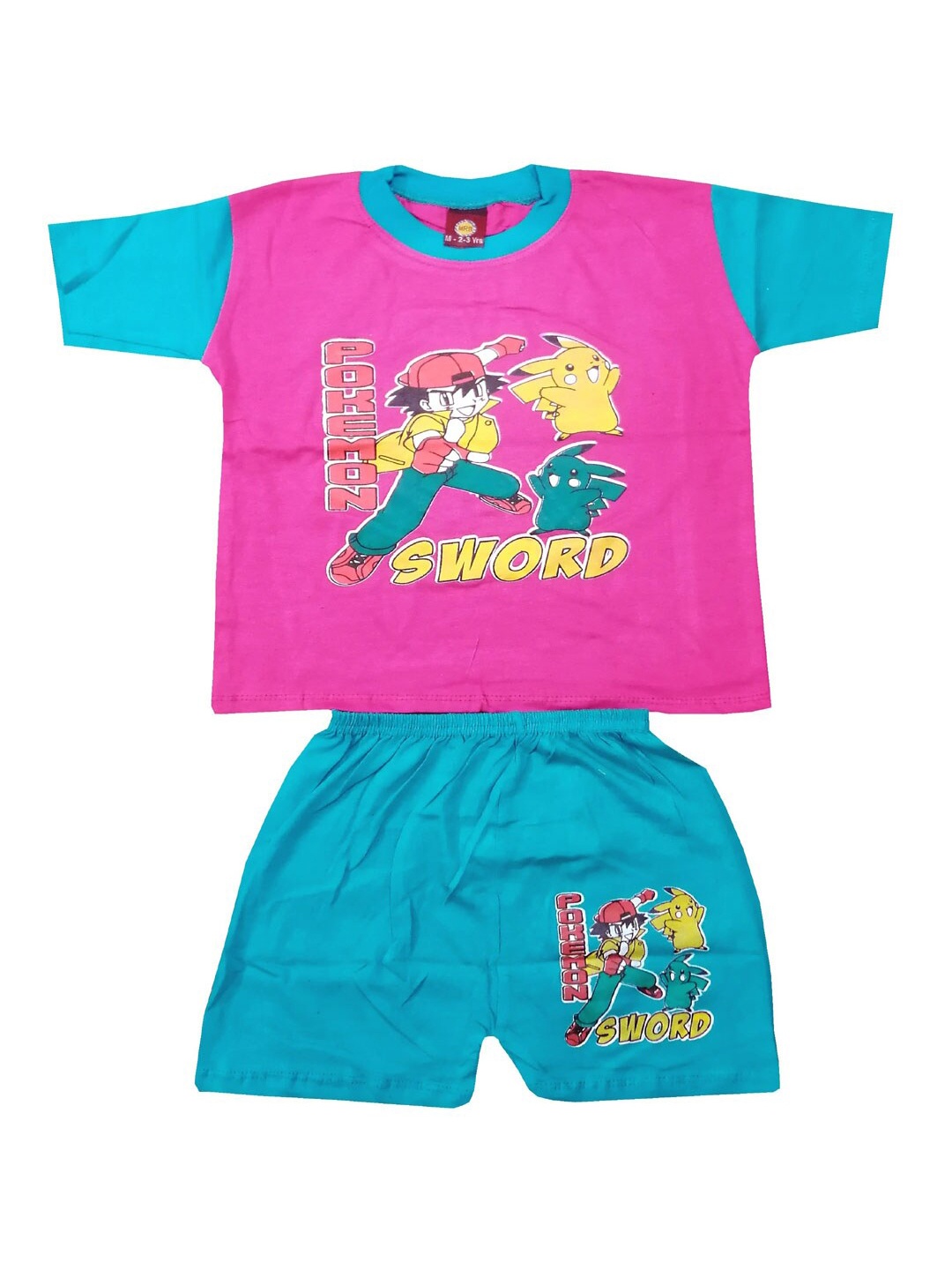 

MRB Boys Pokemon Graphic Printed Pure Cotton T-shirt with Shorts, Pink