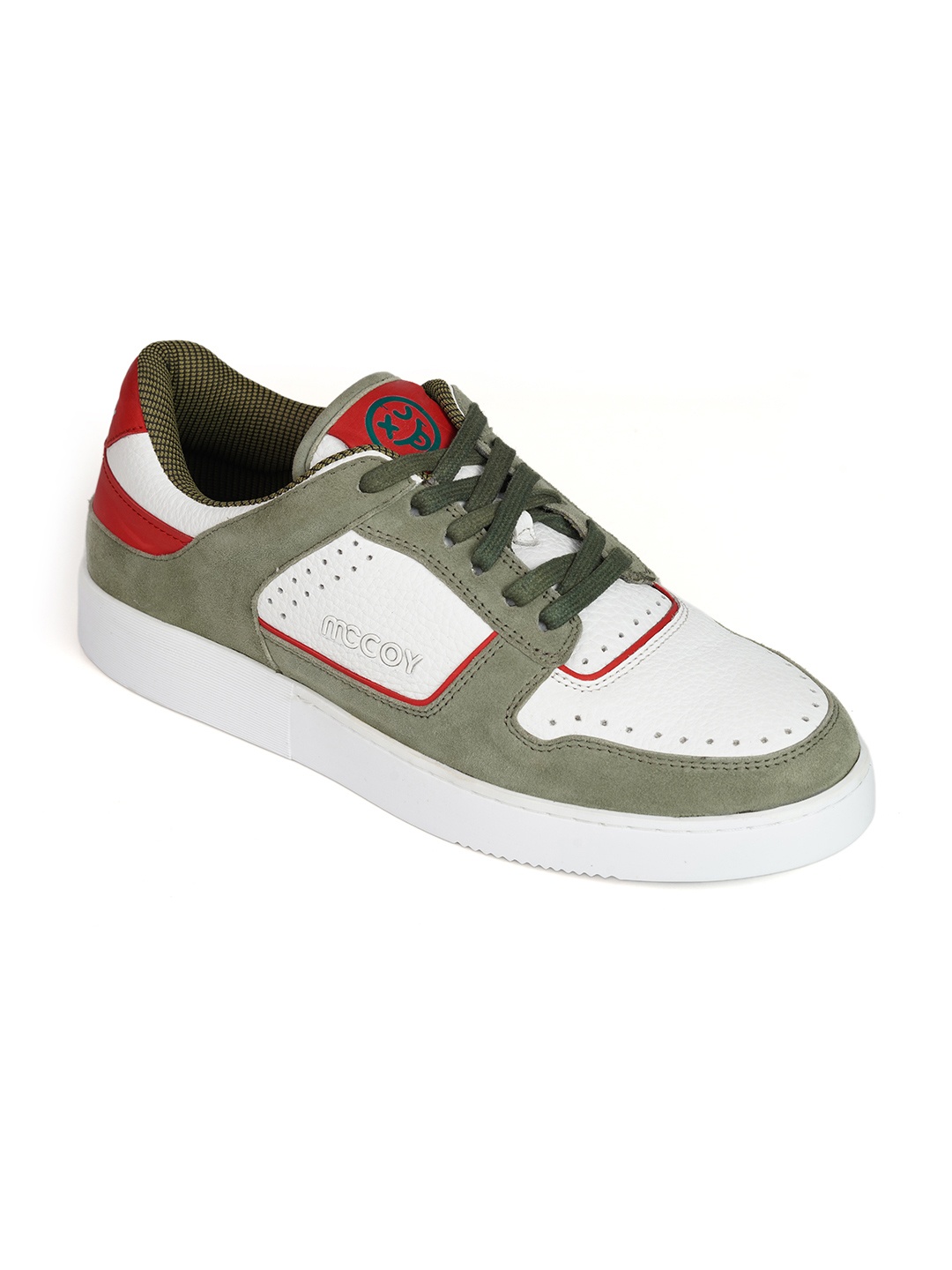 

mccoy Men Colourblocked Round Toe Massage Footbed Leather Sneakers, Green