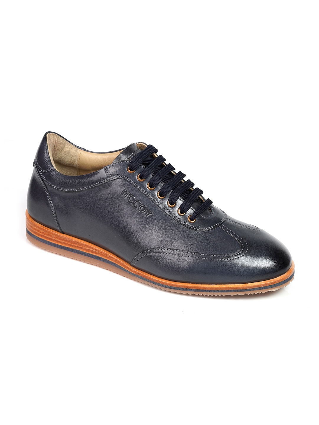 

mccoy Men Round Toe Massage Footbed Leather Sneakers, Blue